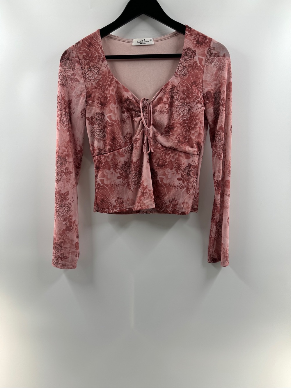 Rebellious Dreamer Pink Floral Tie Front Mesh Top Women's Large